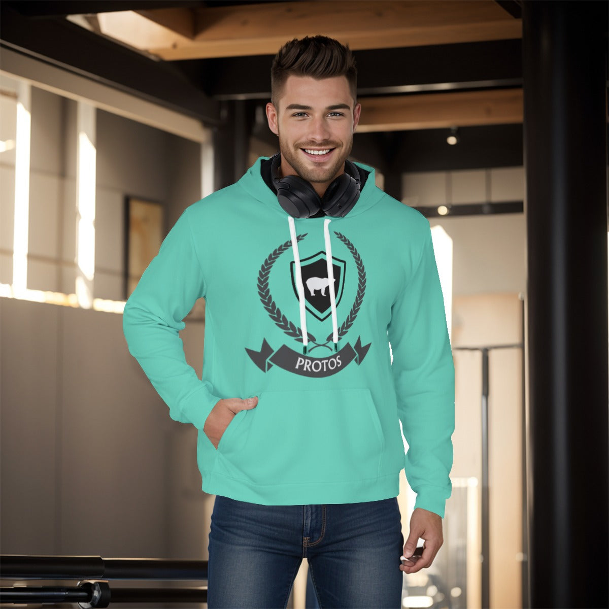 House Collection Protos Bear and Laurels All-Over Print  Pullover Hoodie