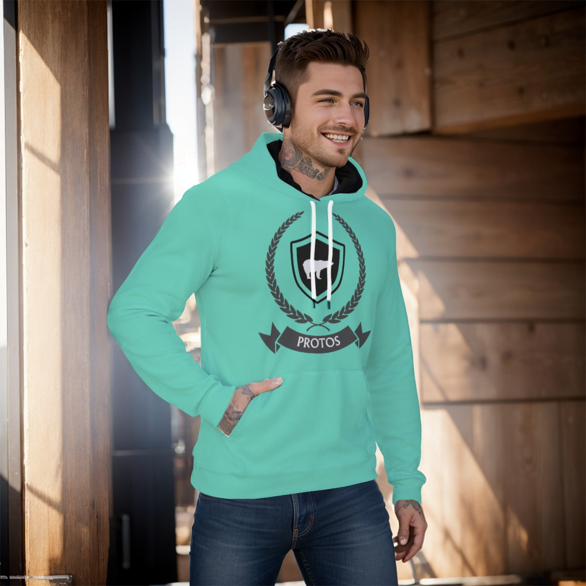 House Collection Protos Bear and Laurels All-Over Print  Pullover Hoodie