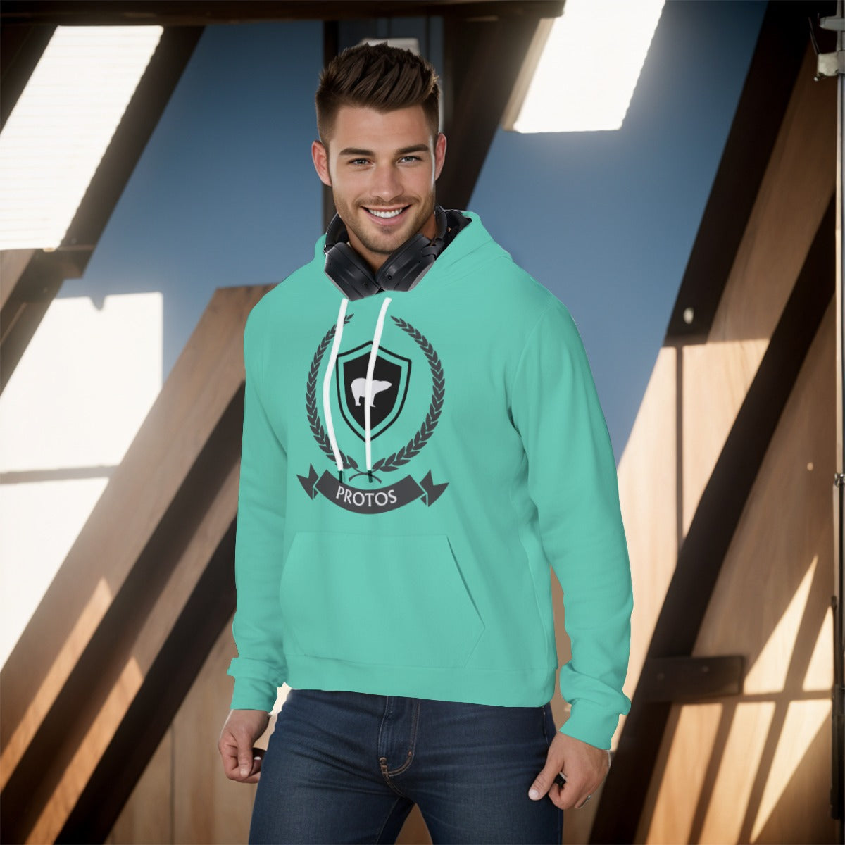 House Collection Protos Bear and Laurels All-Over Print  Pullover Hoodie